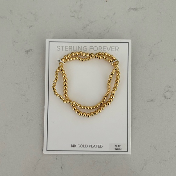 Sterling Forever NWT Beaded Stretch 14K Gold Bracelet Set - Picture 2 of 3